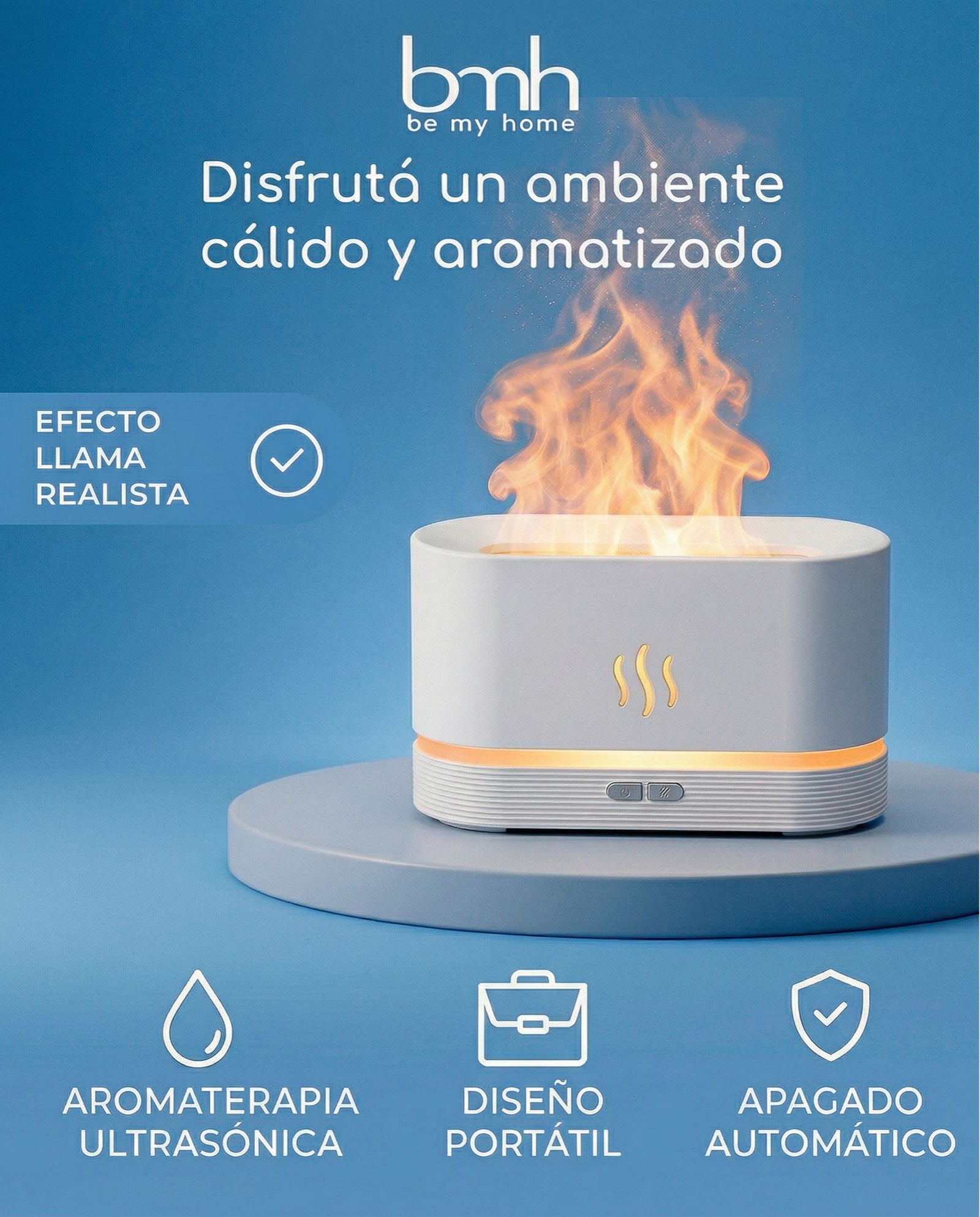 Humidificador con Efecto Llama — Bruma Aromática y Luz LED