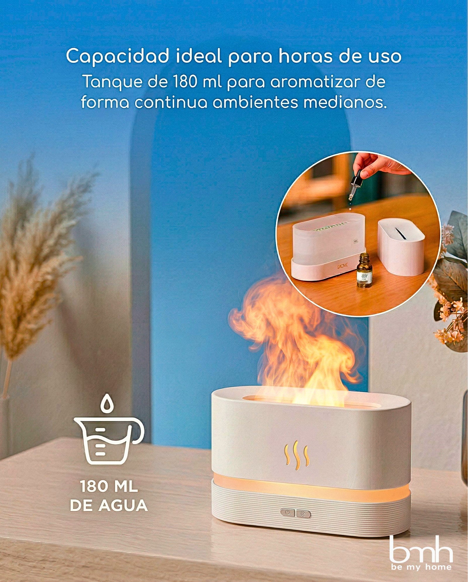Humidificador con Efecto Llama — Bruma Aromática y Luz LED